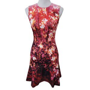Karen Millen Size 2 Fire Floral Digital Print Scuba Cloth Dress, Exc. Used Cond.